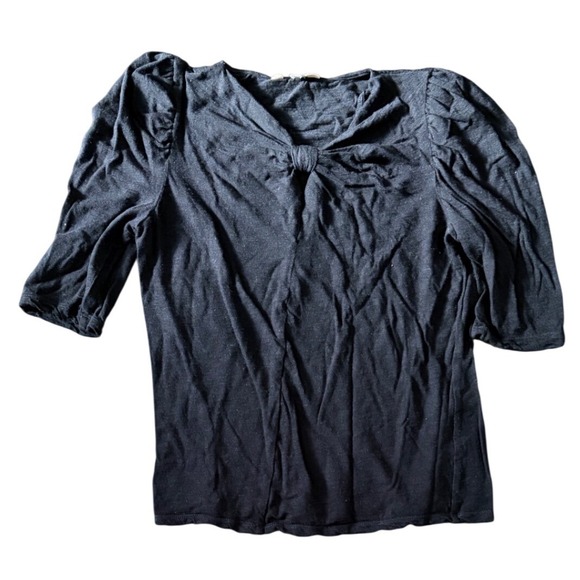 Rebecca Taylor Tops - Rebecca Taylor Black Puff Sleeve Knot V-Neck Knit Blouse Top Small